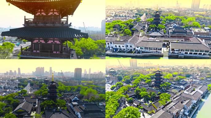 苏州古城区寒山寺航拍
