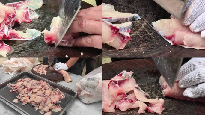 4K厨师切割鱼肉食材