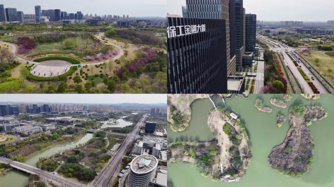 航拍徐州大龙湖的春天