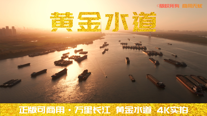 长江水道 繁忙港口 金色夕阳航运4K航拍