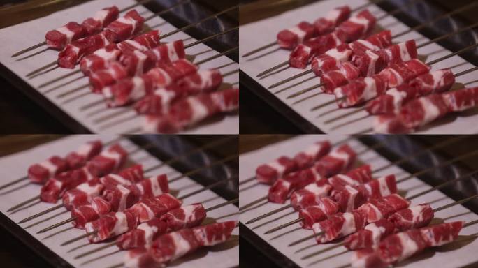 新鲜羊肉串特写