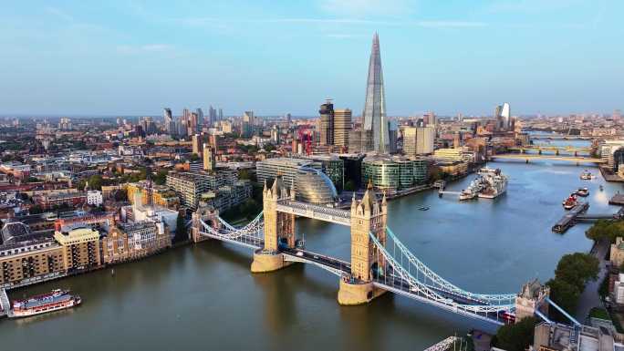 英国伦敦城市泰晤士河航拍