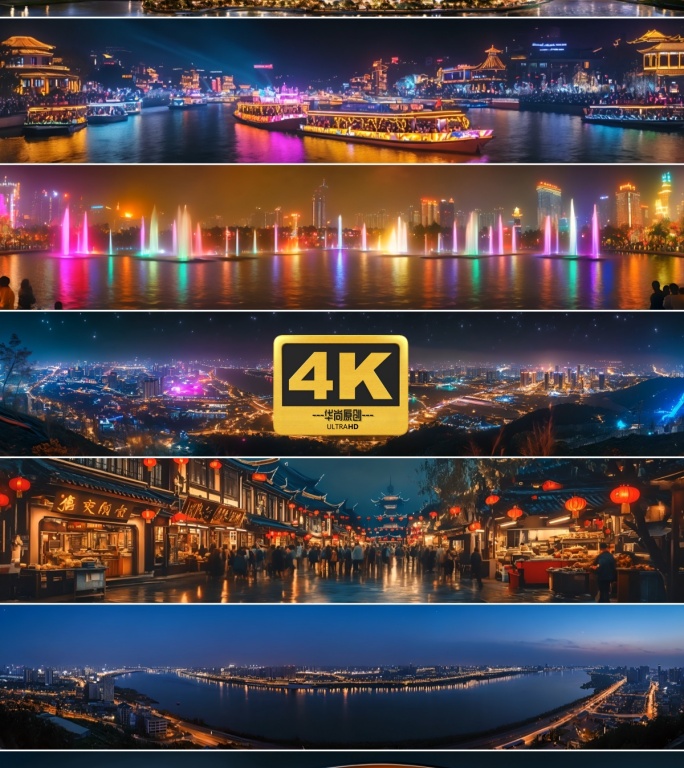 4k宽屏最美长沙绚丽烟城市夜景