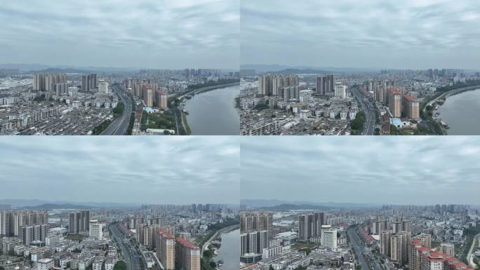 揭阳航拍阴天城市建筑风光