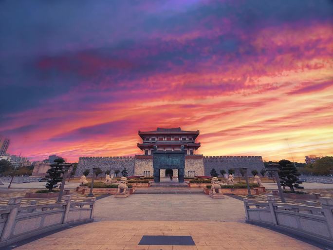 揭阳楼AI延时晚霞