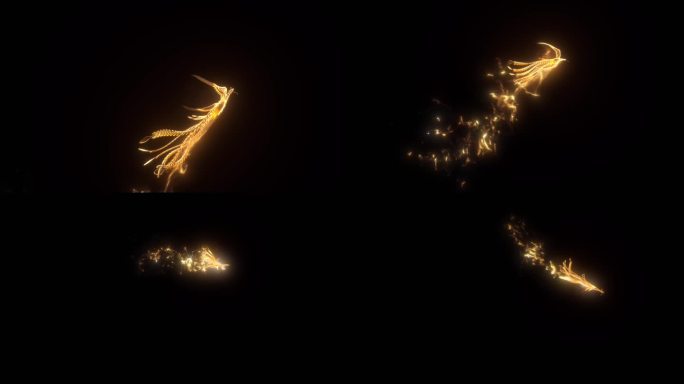 c4d 中国风 水墨粒子 金凤凰 流体