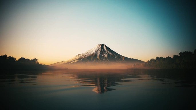富士山在河口湖的清晨日出。