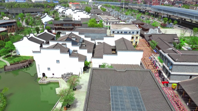 长沙洋湖水街航拍江南水乡古镇风貌