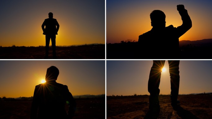 夕阳下商务人士剪影大步前行励志积极