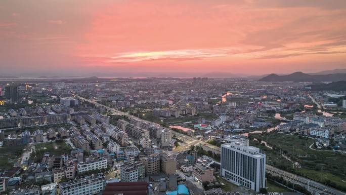 玉环楚门城市日落景观鸟瞰
