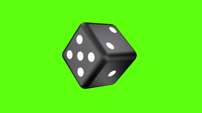黑色骰子动画在绿幕上。3D渲染。