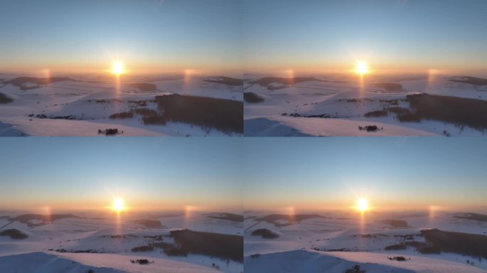 极寒雪原灿烂夕阳唯美日晕