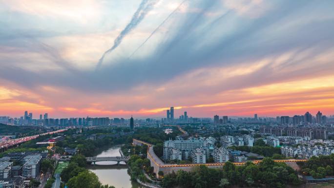 城市晚霞延时摄影