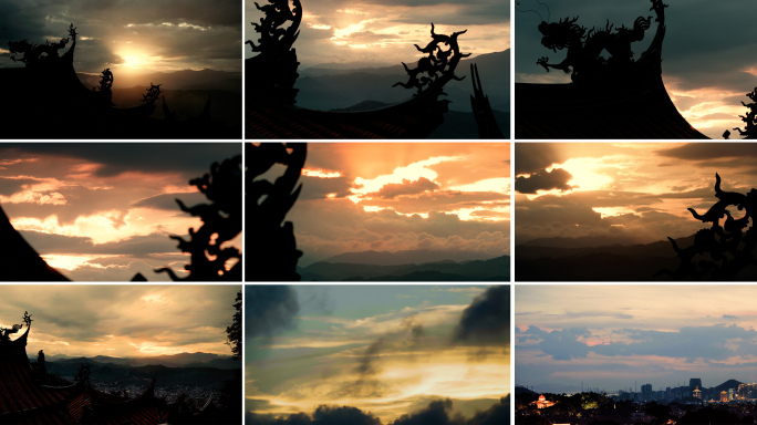 寺庙屋檐夕阳 唯美晚霞