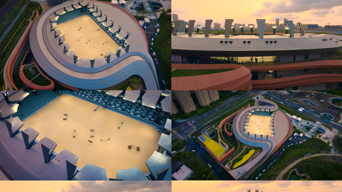 上海国际马术中心日落夜景鸟瞰3镜组合