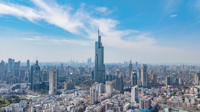 南京市市区紫峰大厦新街口夜景航拍延时摄影