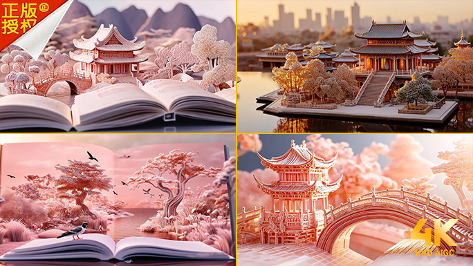 梦幻书卷古代建筑纸雕微缩立体古典园林建筑