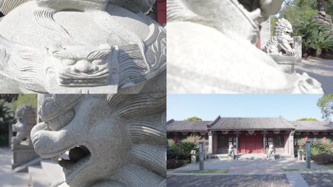 庄严石狮守护中式建筑