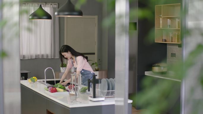 居家厨房洗菜备餐