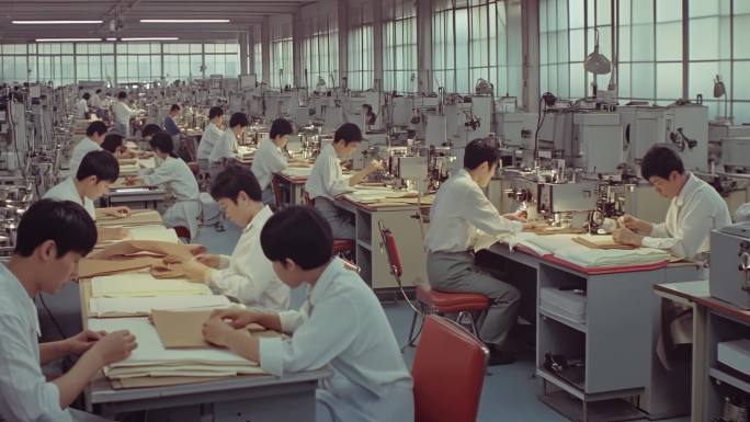 老旧工厂生产线工人工作场景
