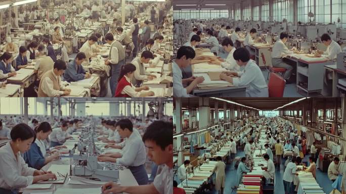 老旧工厂生产线工人工作场景