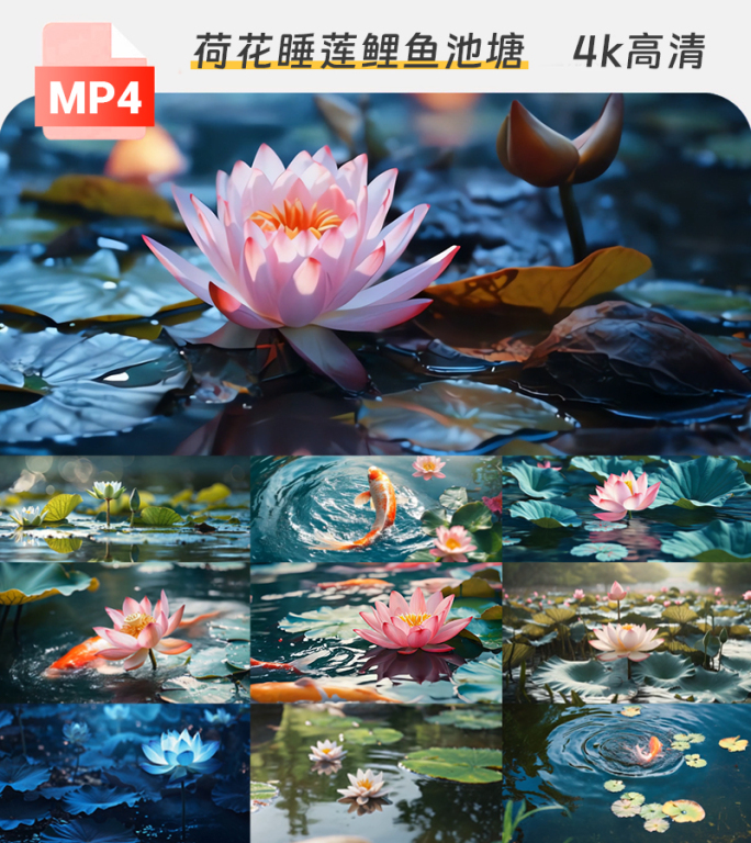 荷塘荷花睡莲锦鲤莲花
