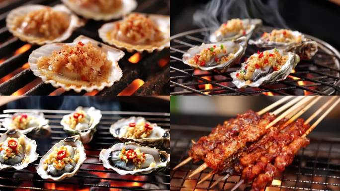 烧烤美食夜市羊肉串鸡翅小龙虾烧烤宣传片a