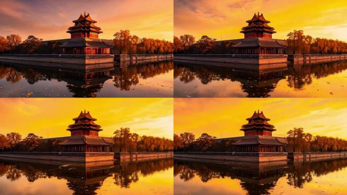 故宫角楼夕阳倒影