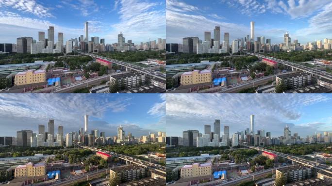 北京蓝天白云下的都市风光与交通脉络