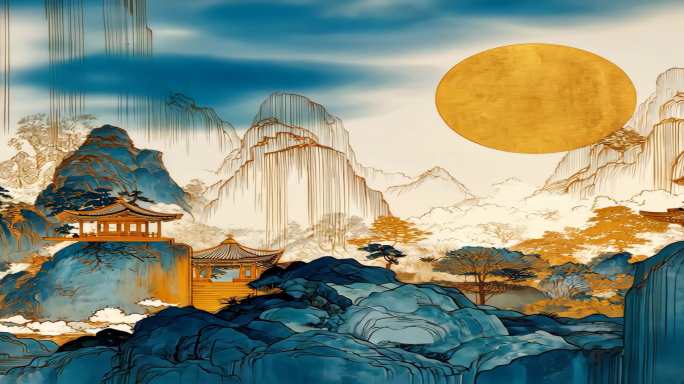 鎏金水墨国风山水意境
