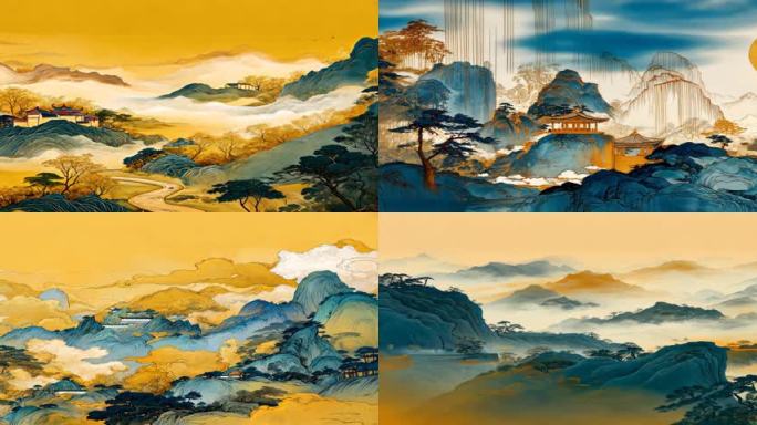 鎏金水墨国风山水意境