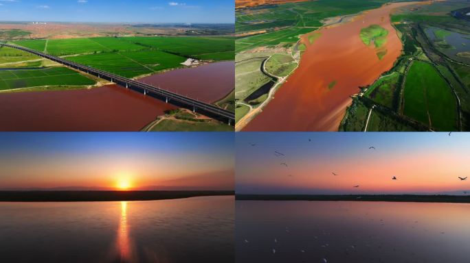 宁夏银川航拍黄河麦田4K合集
