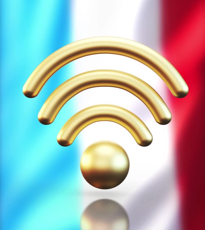 象征卢森堡互联网速度的内容 – 一个Wi-Fi图标在飘扬的卢森堡国旗前自转的动画 – 循环动画