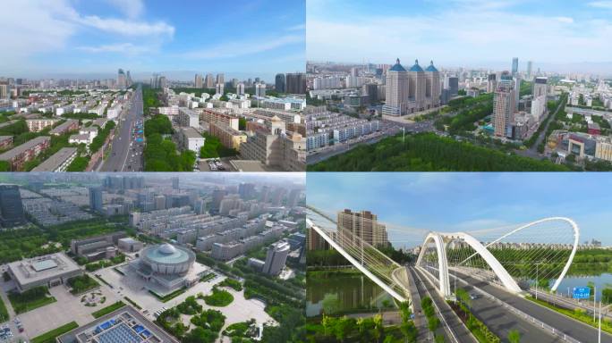 银川城市天际线与现代桥梁风光