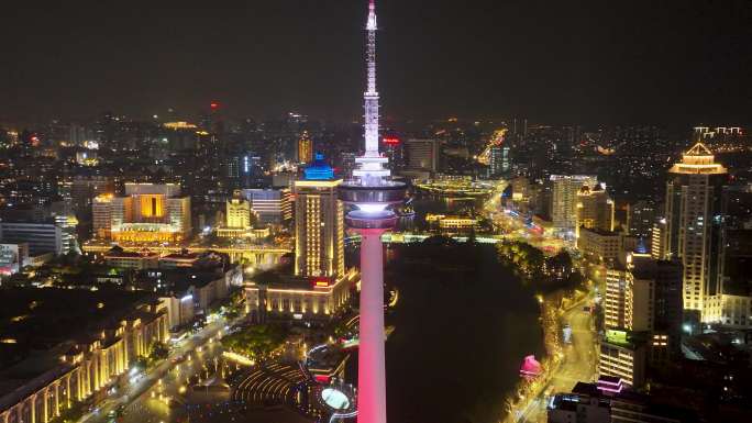 南通夜景航拍 濠河夜景 电视塔 支云塔