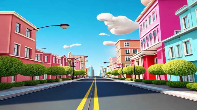 6K卡通城市街道景观穿梭儿童节目舞台背景