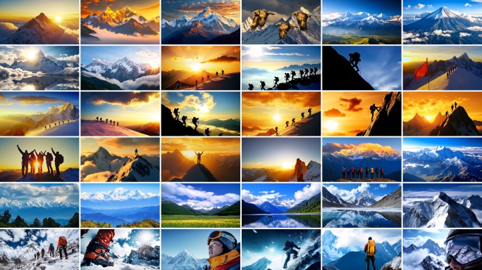 【4K画质】雪山高峰登山攀登日出合集