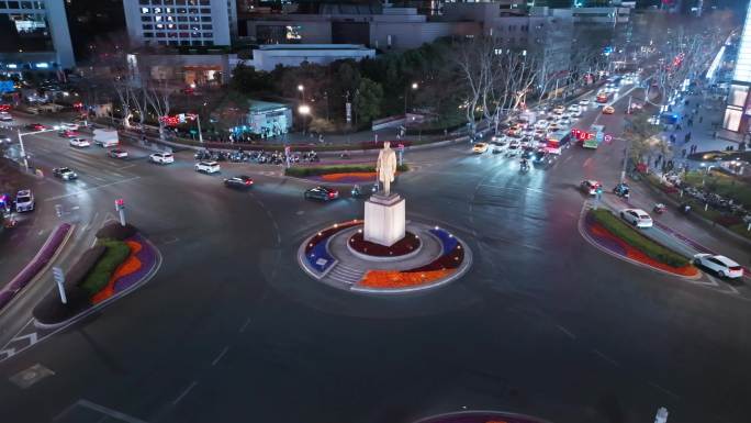 南京市市区新街口城市夜景航拍延时摄影