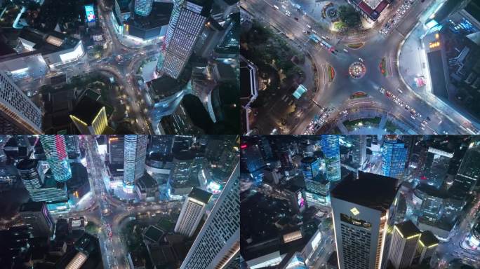 南京市市区新街口城市夜景航拍延时摄影