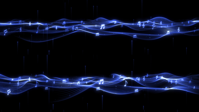 宽屏唯美蓝色音符粒子线条柔美丝带飘动