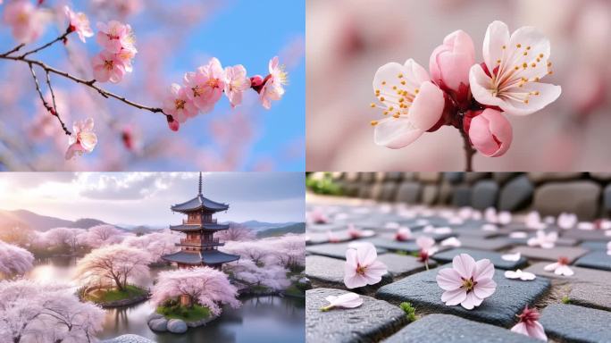 樱花桃花花朵蜜蜂采蜜花开开花延时ai素材