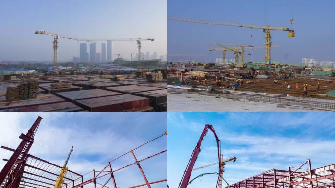 繁忙的建筑工地建设场景