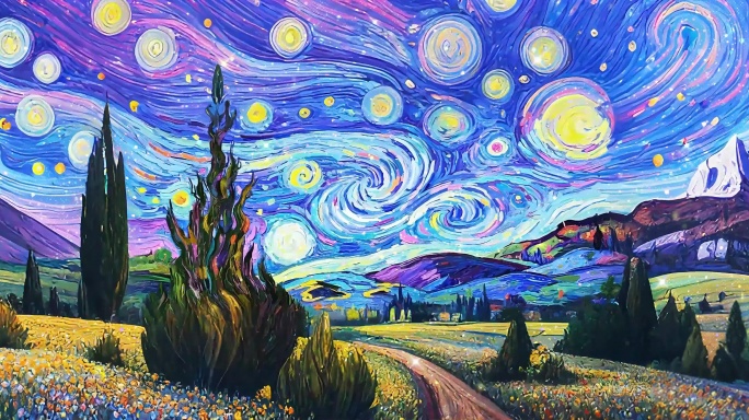 梵高的星空星夜下的田园风光