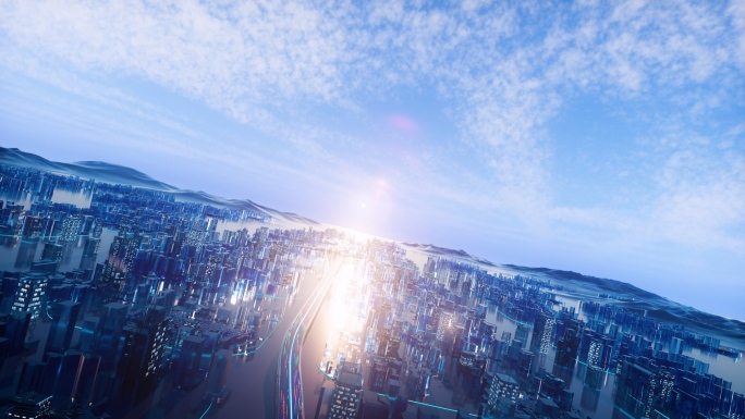 科技城市穿梭数字化三维全息投影建筑生长