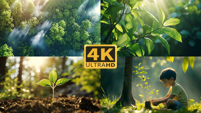 4K希望植树节森林树苗成长参天大树1