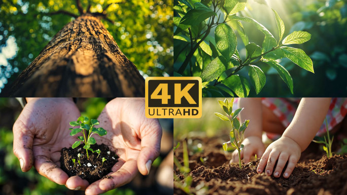 4K希望植树节森林树苗成长参天大树2