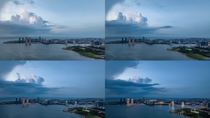 海口世纪大桥天际线日转夜