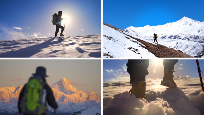 登山攀登雪山励志突破自己登顶山峰梦想成功