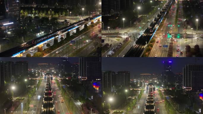 城市夜景车流与轨道交通