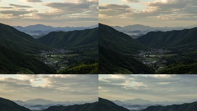 山间村落云雾缭绕，炊烟升起